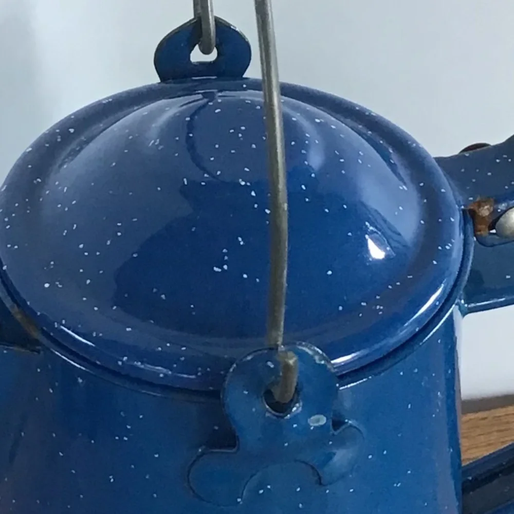 Vintage Blue Speckled Enamel Coffee Pot Kettle Camping Rustic Farmhouse